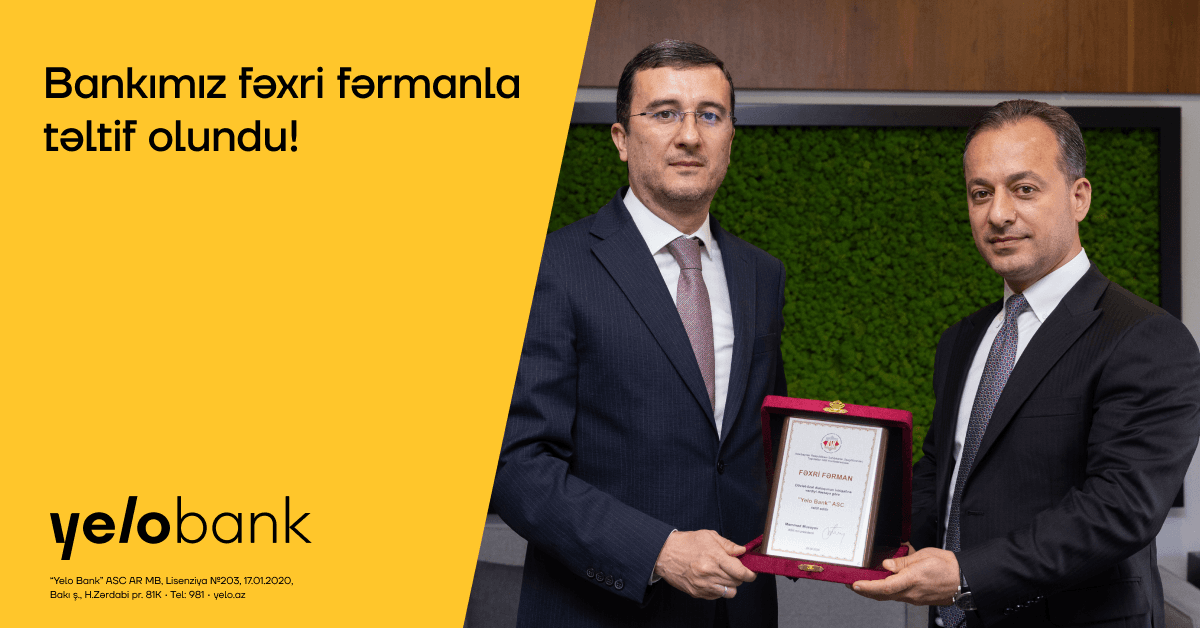 "Yelo Bank" Azərbaycan Sahibkarlar Konfederasiyasının fəxri fərmanına layiq görülüb